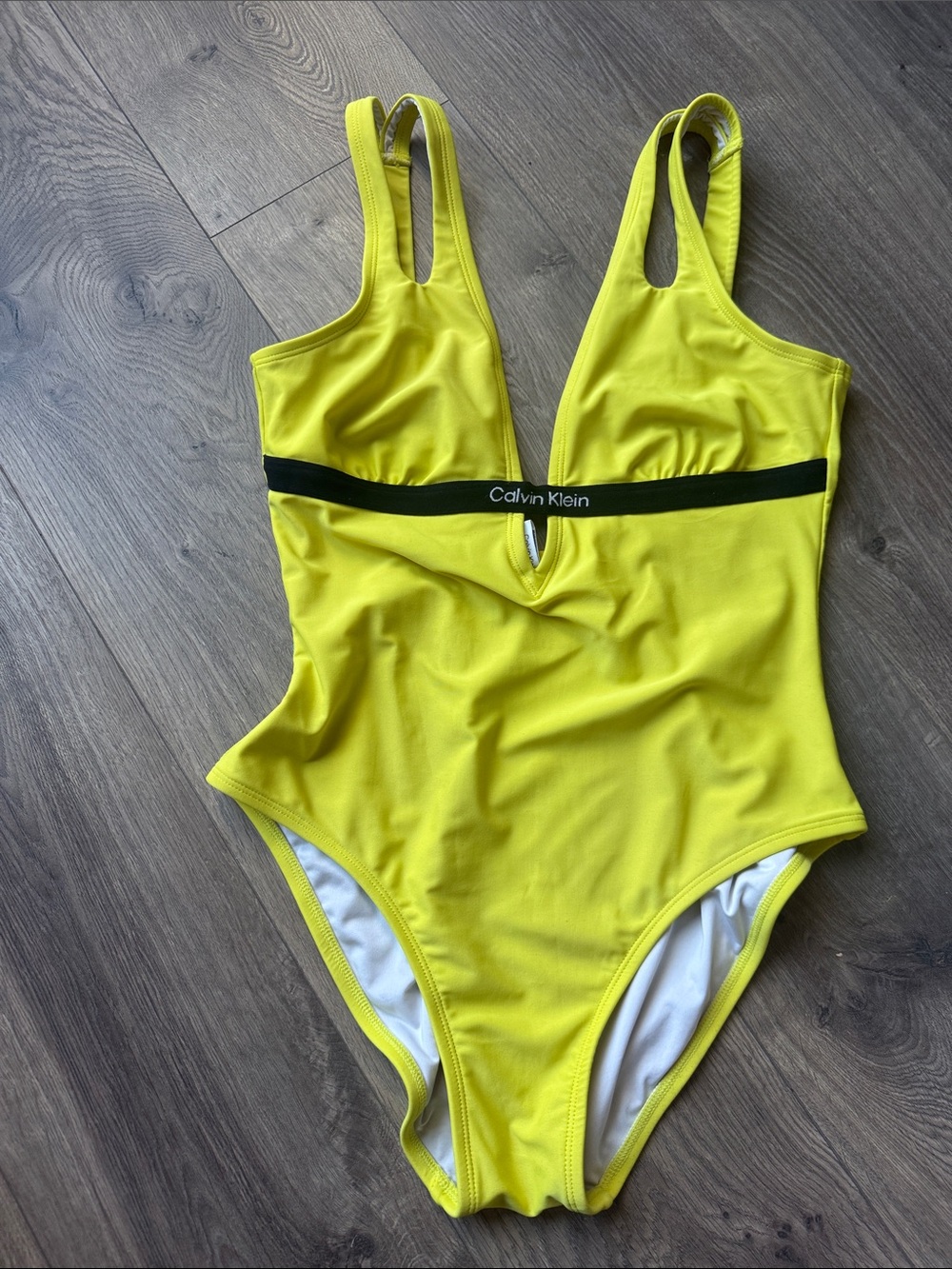 Calvin Klein Yellow One-Piece Swimsuit with Black Logo Band